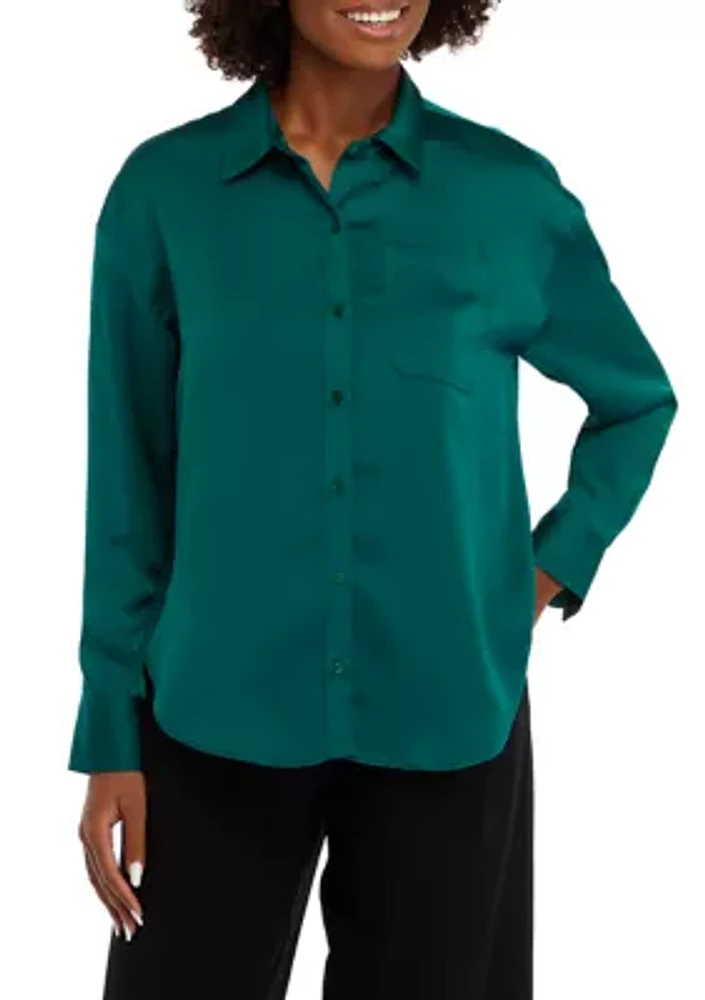 Women's Long Sleeve Button Down Tunic Shirt