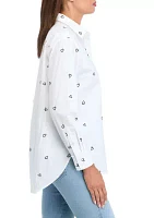 Women's Long Sleeve Embroidered Button Up Tunic Top