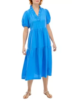 Women's Ruffle V-Neck Midi Dress