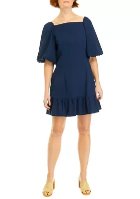 Women's Solid Puff Sleeve Dress