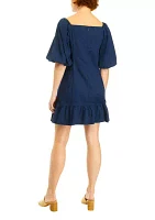 Women's Solid Puff Sleeve Dress