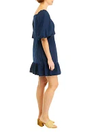 Women's Solid Puff Sleeve Dress