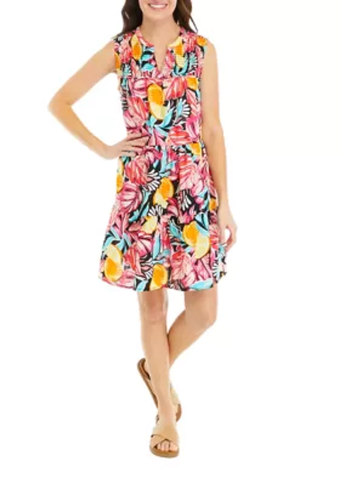 Women's Sleeveless Smocked Printed Peasant Dress