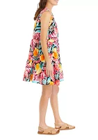 Women's Sleeveless Smocked Printed Peasant Dress