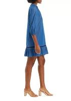 Women's Blouson Sleeve Ruffle Neck Dress