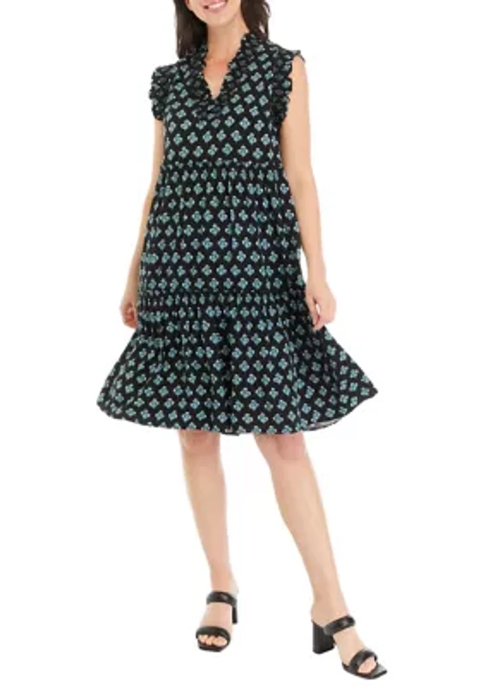 Women's Smocked Ruffle Neck Dress