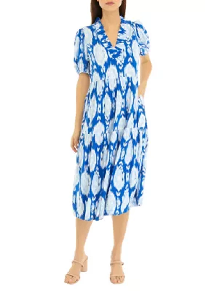 Women's Printed Ruffle Midi Dress