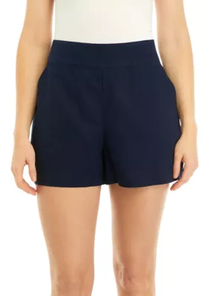 Women's High Rise Solid Linen Shorts