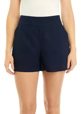 Women's High Rise Solid Linen Shorts