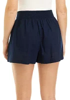 Women's High Rise Solid Linen Shorts