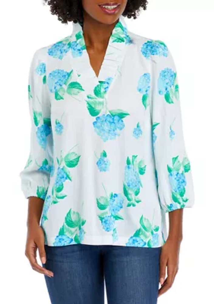 Women's Blouson Sleeve Floral Print Blouse