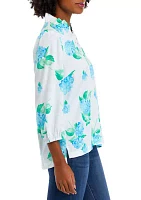 Women's Blouson Sleeve Floral Print Blouse