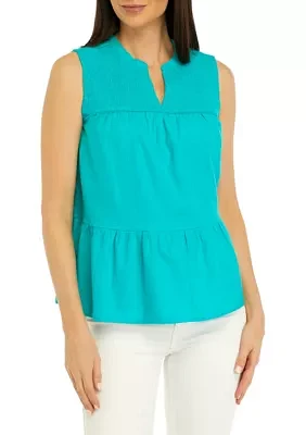 Women's Sleeveless Smocked Peasant Top