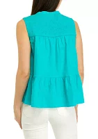 Women's Sleeveless Smocked Peasant Top