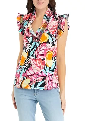 Women's Ruffled Printed Top