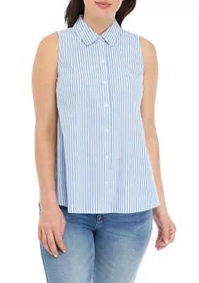 Women's Sleeveless Striped Button Up Shirt