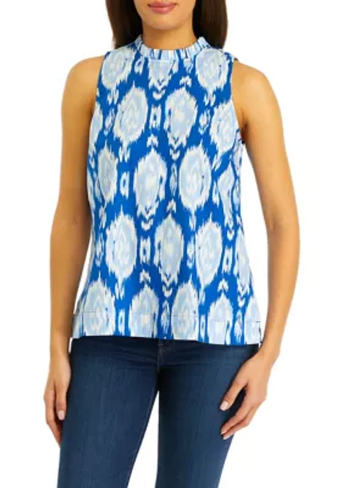 Women's Printed Sleeveless Ruffle Neck  Blouse