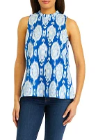 Women's Printed Sleeveless Ruffle Neck  Blouse