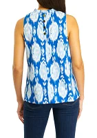 Women's Printed Sleeveless Ruffle Neck  Blouse