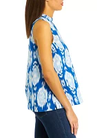 Women's Printed Sleeveless Ruffle Neck  Blouse