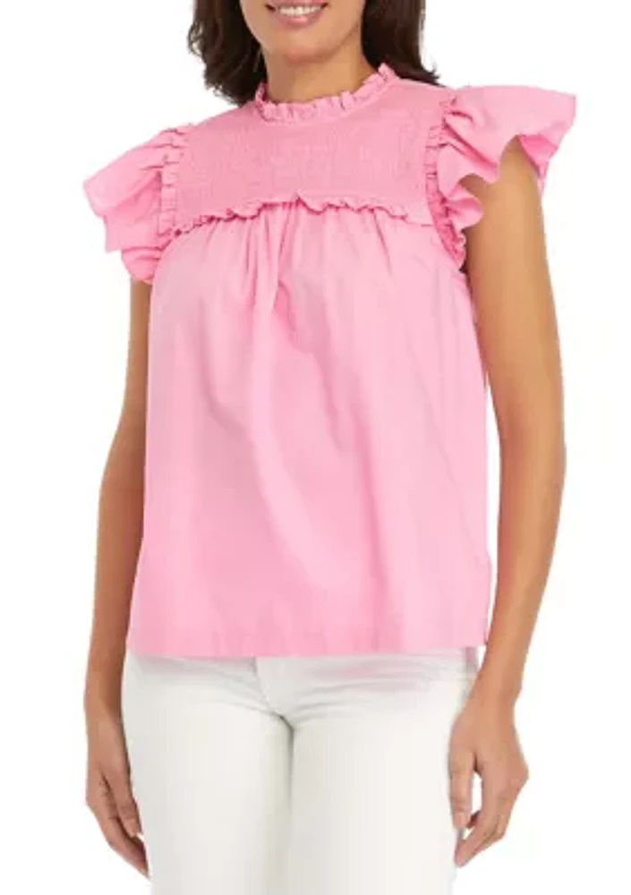 Women's Flutter Sleeve Ruffle Yoke Top