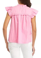 Women's Flutter Sleeve Ruffle Yoke Top