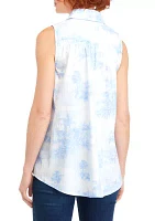 Women's Printed Sleeveless Boyfriend Top