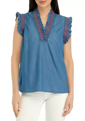 Women's Smocked Ruffle Neck Top