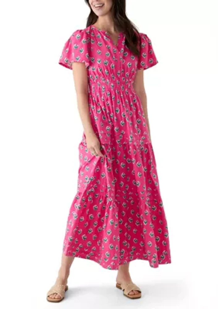 Women's Printed Waisted Midi Dress