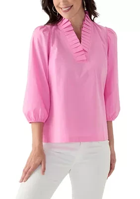 Women's Solid Ruffle Neck Top