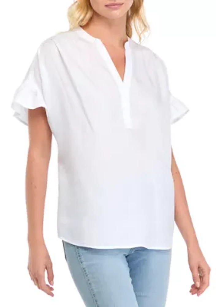 Women's Short Sleeve Dolman Ruffle Top