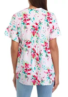 Women's Flutter Sleeve Ruffle Floral Top