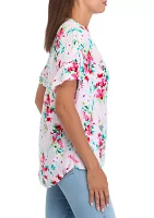 Women's Flutter Sleeve Ruffle Floral Top