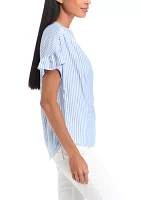 Women's Striped Flutter Sleeve Top