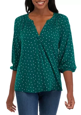 Petite 3/4 Sleeve Printed Peasant Top