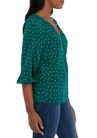 Petite 3/4 Sleeve Printed Peasant Top