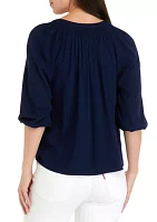 Petite 3/4 Sleeve Solid Peasant Top