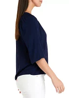 Petite 3/4 Sleeve Solid Peasant Top