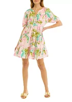 Petite Raglan Sleeve Tropical Print Dress