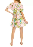 Petite Raglan Sleeve Tropical Print Dress