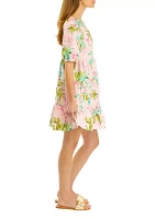 Petite Raglan Sleeve Tropical Print Dress