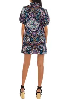 Petite Puff Sleeve Ruffle Neck Printed Dress