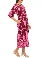 Petite 3/4 Sleeve Printed Peasant Dress