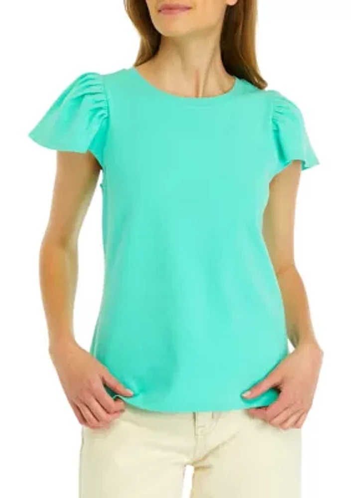 Petite Flutter Sleeve Ribbed T-Shirt