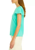 Petite Flutter Sleeve Ribbed T-Shirt