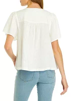 Petite Flutter Sleeve Embroidered Top