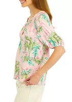 Petite Printed Peasant Top