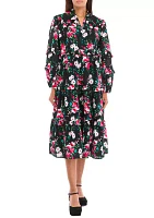 Petite Long Sleeve Floral Midi Dress