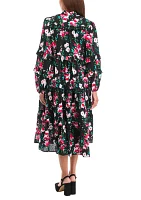 Petite Long Sleeve Floral Midi Dress