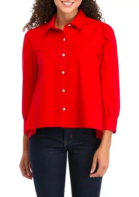 Petite 3/4 Sleeve Button Down Shirt